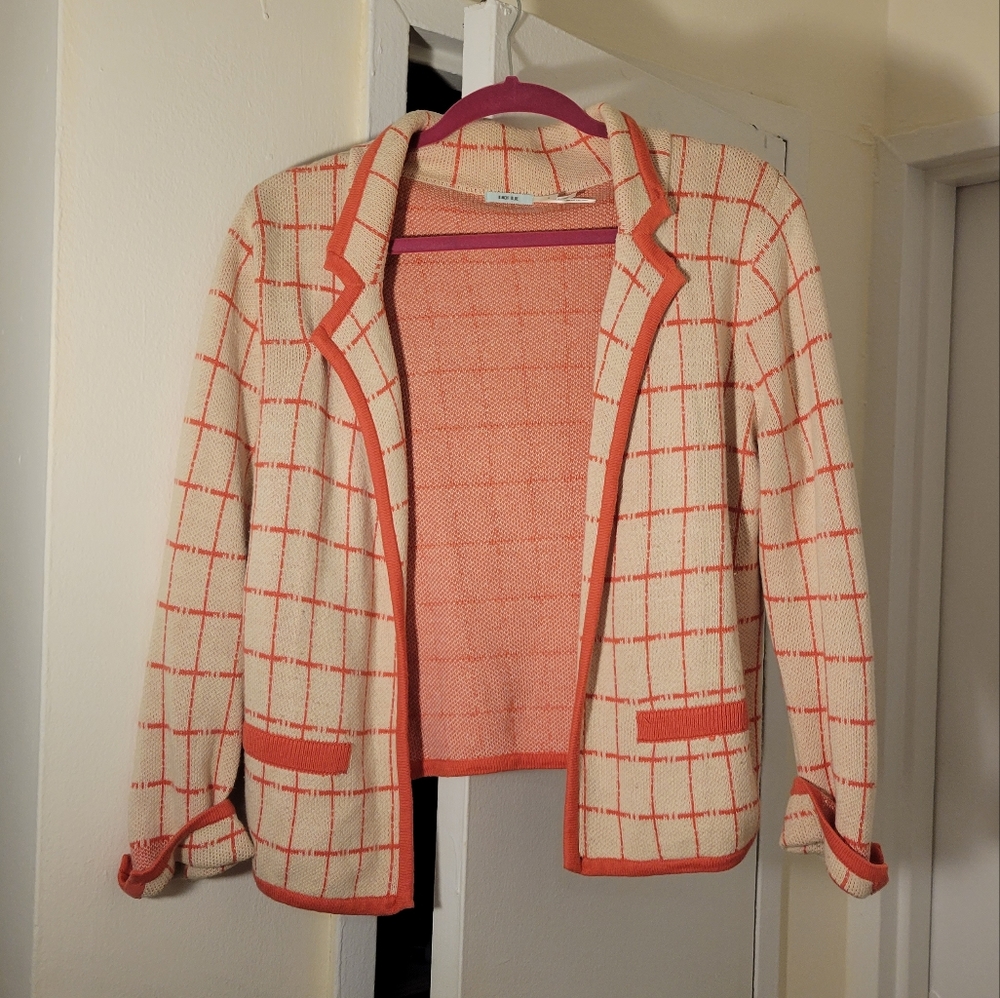 Coral/cream cotton stretch blazer, Kimchi Blue L worn once from Urban Outfitters